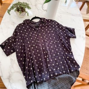 Madewell Navy Blue Patterned High Low Blouse S